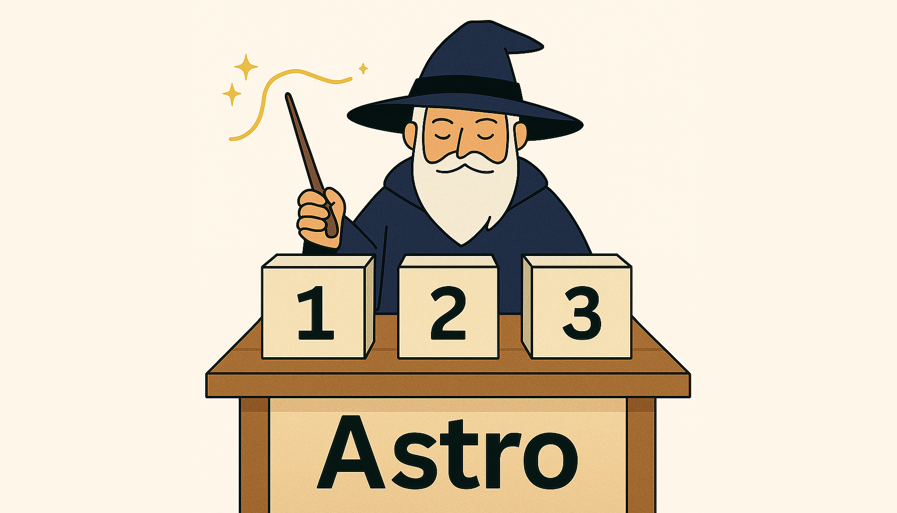A magician with a magic wand and 3 numbered boxes